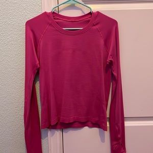 pink long sleeve lululemon race length swiftly tech